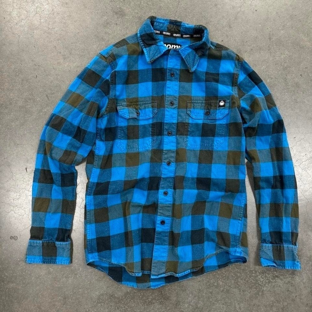 Nomis blue & black checkered double pocket flannel shirt Sz Med